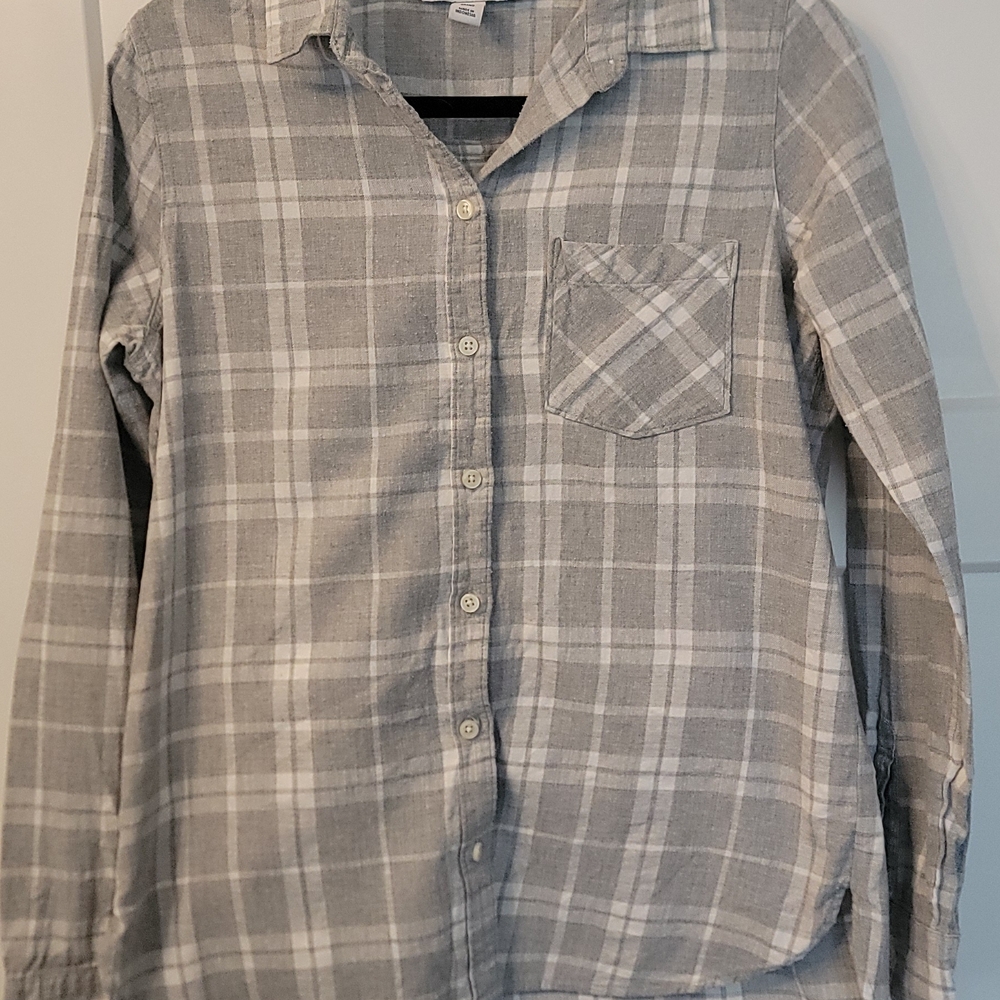 Old Navy Gray and White Plaid Classic Shirt